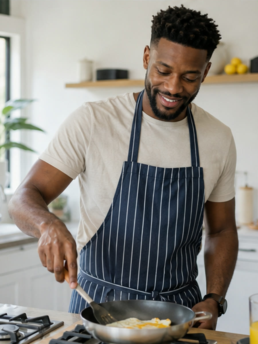 A man enjoying cooking at home